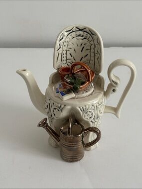 Vintage Parrington Ceramic Elephant Teapot with Miniature Garden Accents -